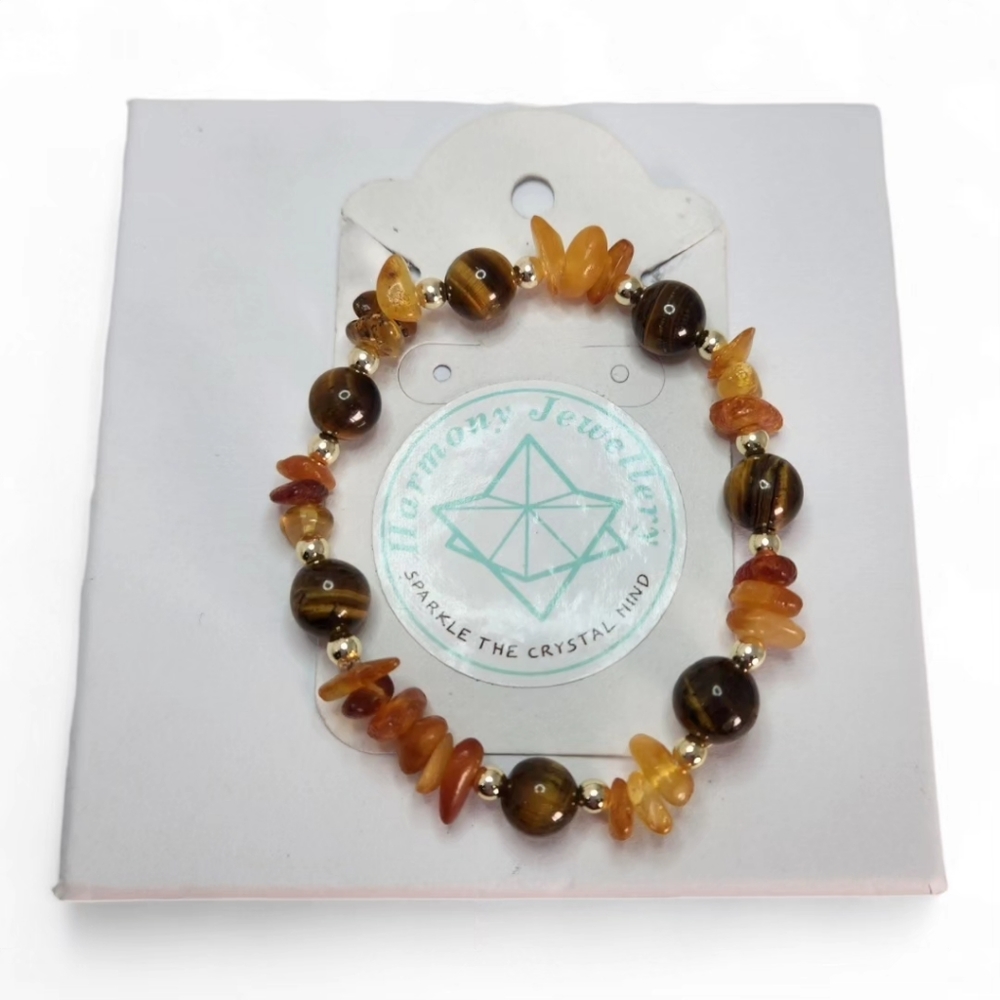 8 mm Tiger Eye and Amber Bracelet